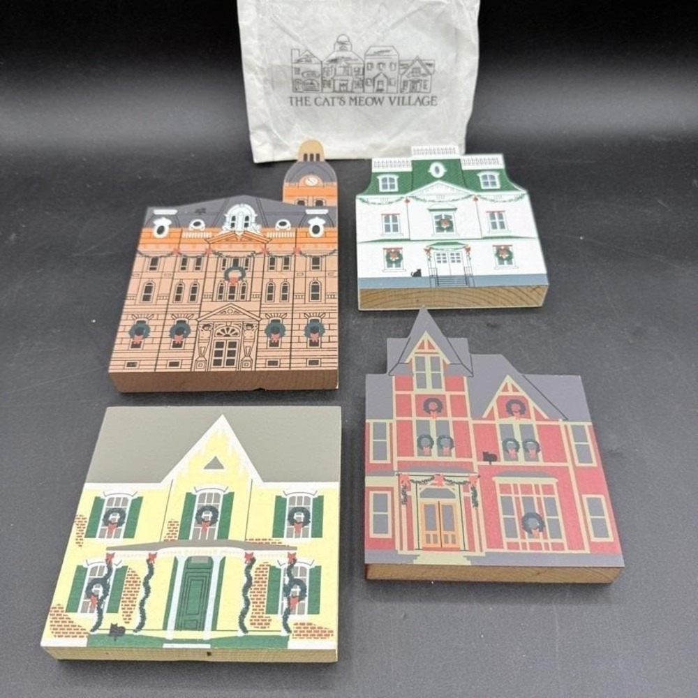 Vtg The Cat's Meow Hometown Christmas Series Village Faline Lot of 4 '92